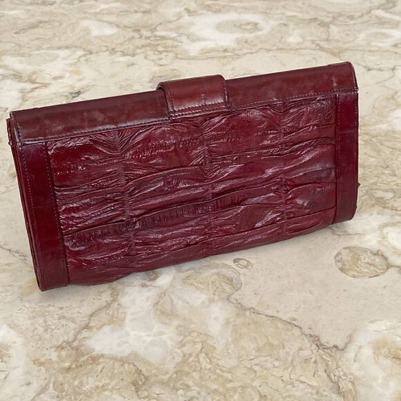 NEW! Vintage Eel Skin Large Wallet Burgundy Red - Picture 2 of 13